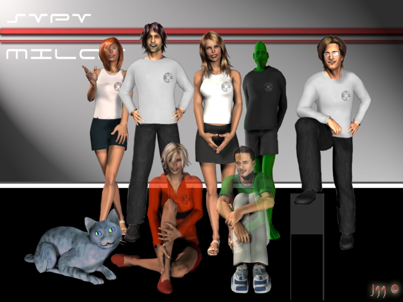 Tm E-8 ve sloen: Sony (zrcadov v pravo dole) Dory, Trevi, Lena (v zadu na pravo), Greg, Amy, Deli a Jonas.